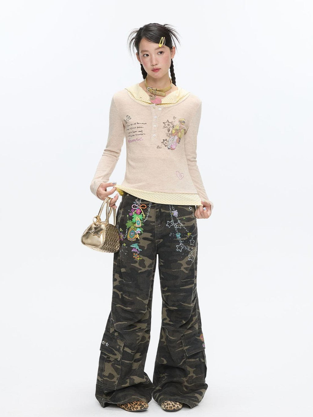 Polka Dot Patchwork Hooded Layered Loose Women's Viscose Long Sleeve T-shirts