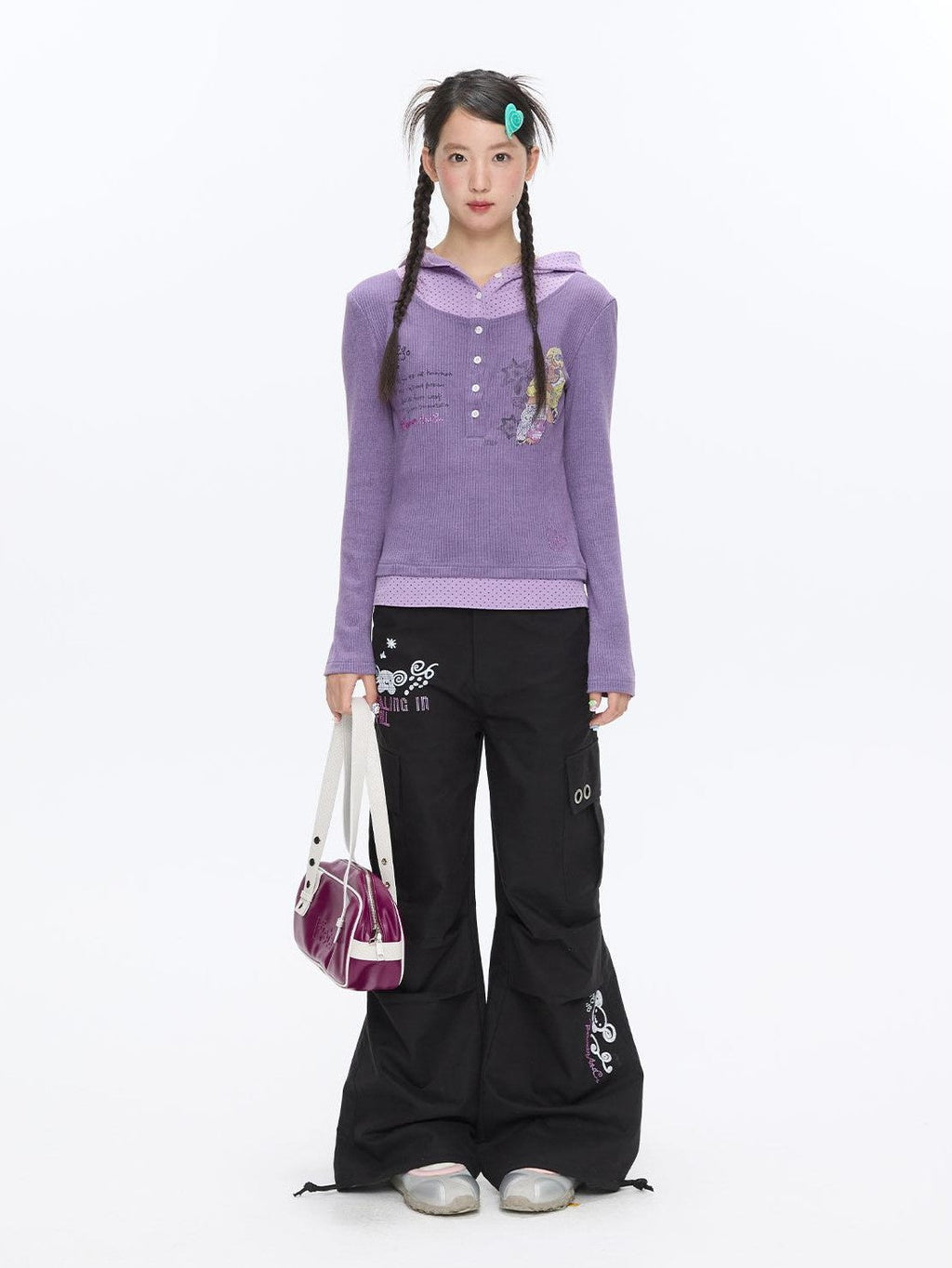 Polka Dot Patchwork Hooded Layered Loose Women's Viscose Long Sleeve T-shirts