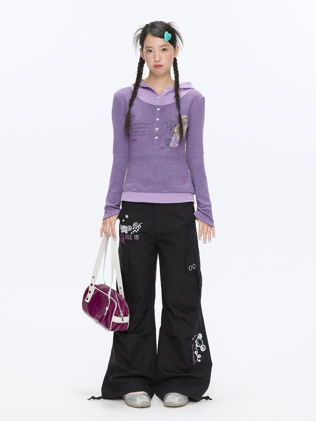 Polka Dot Patchwork Hooded Layered Loose Women's Viscose Long Sleeve T-shirts
