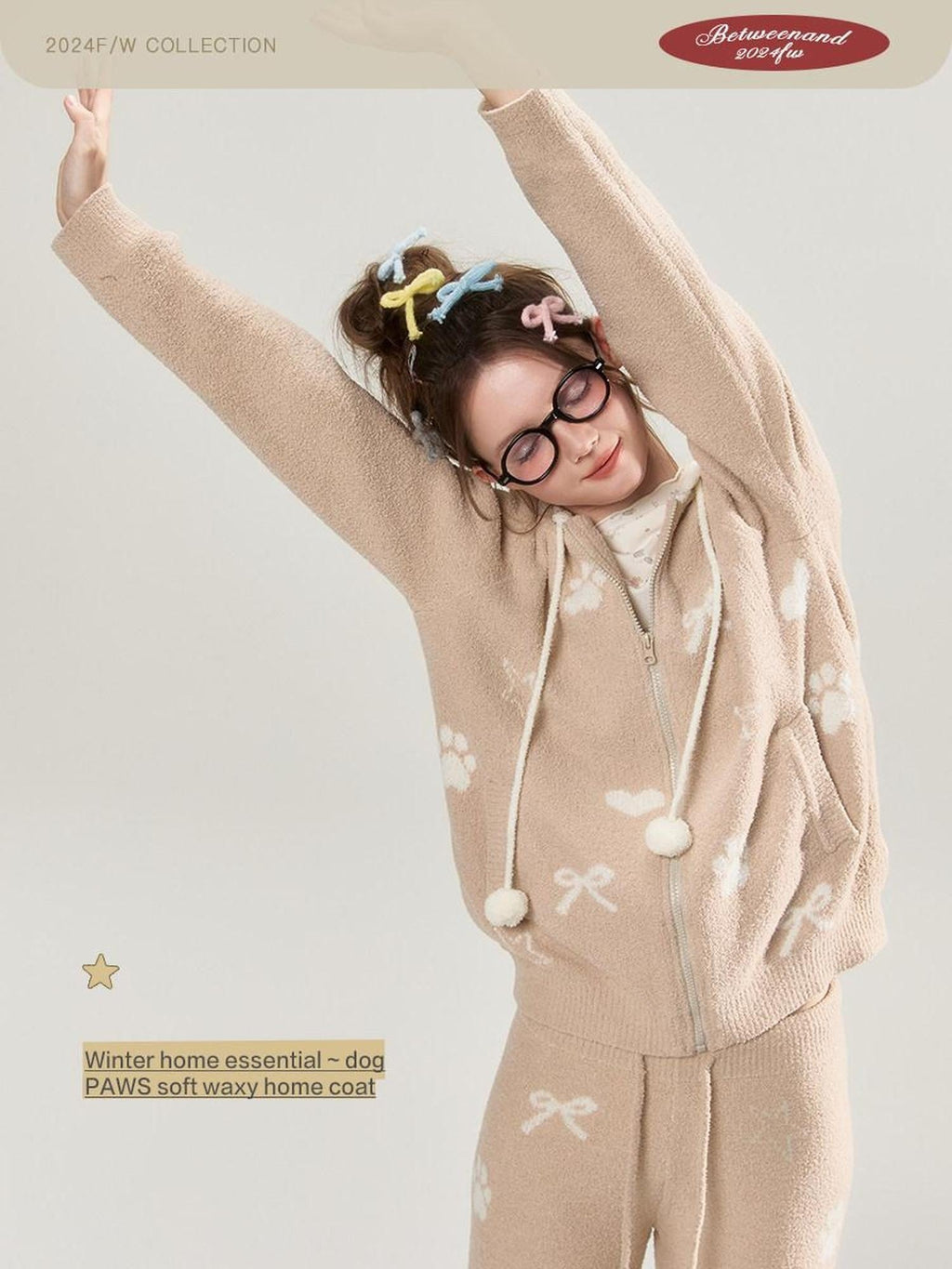 Puppy Paw Hooded Warm Soft Women's Polyester Lounge Top & Pants Sets
