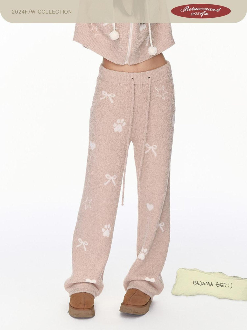Puppy Paw Hooded Warm Soft Women's Polyester Lounge Top & Pants Sets