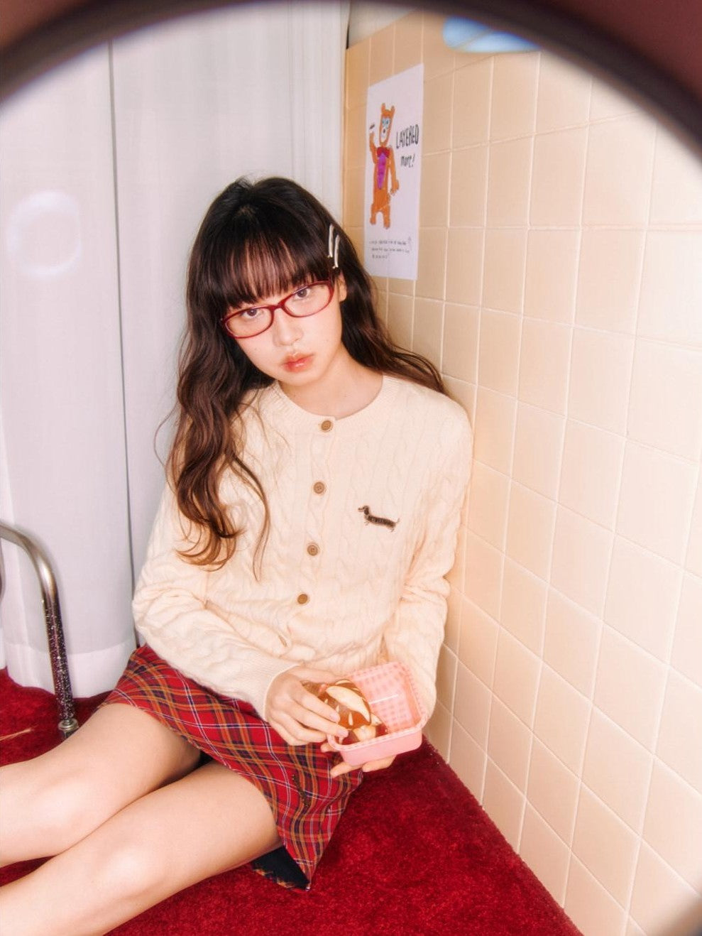 Red Plaid Embroidered A Line Mid Waist Women's Cotton Mini Skirts