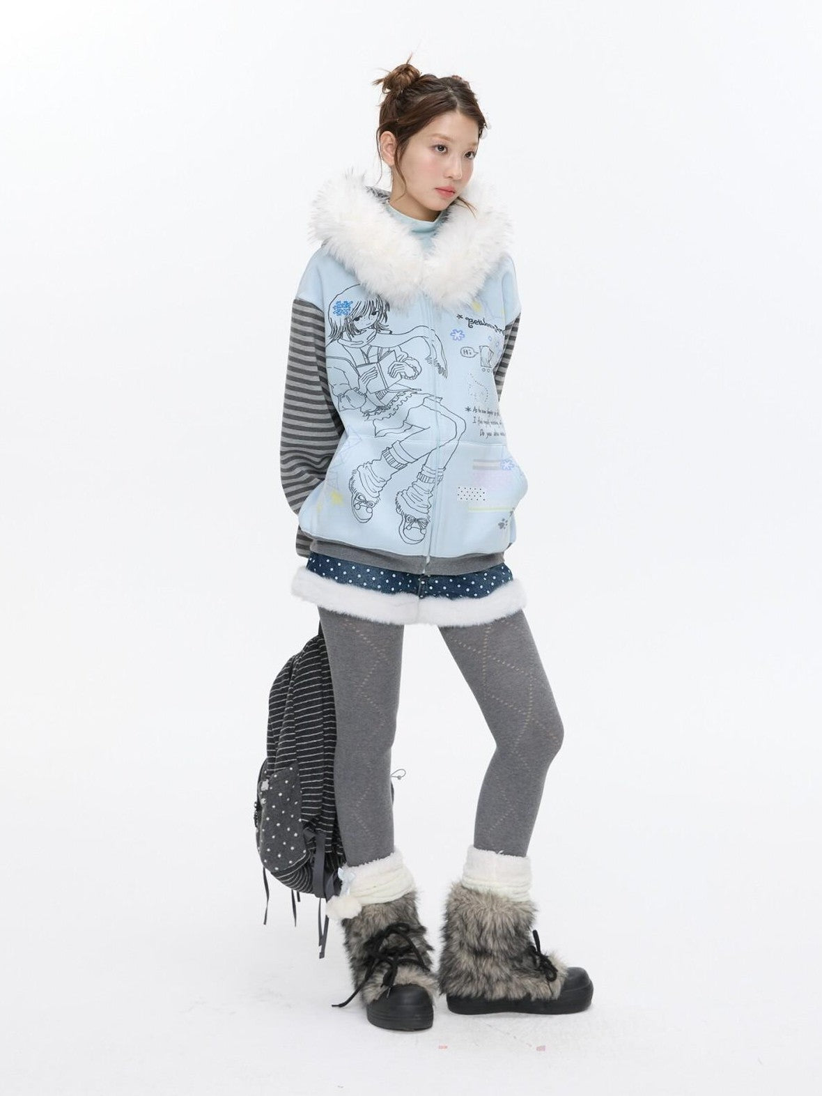 Snowflake Polka Vintage High Waist Knitted Women's Nylon Chino Shorts