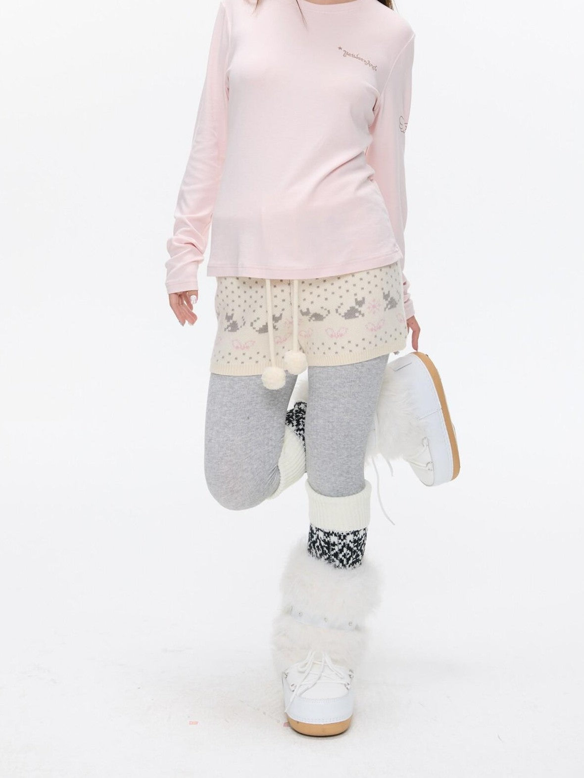 Snowflake Polka Vintage High Waist Knitted Women's Nylon Chino Shorts