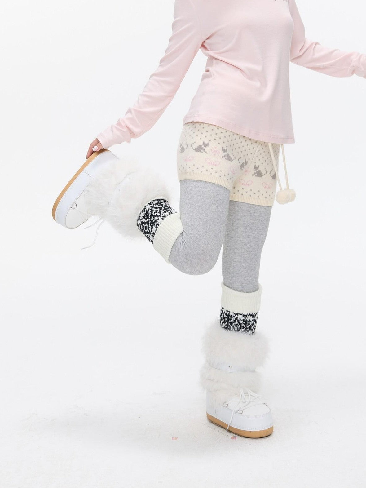 Snowflake Polka Vintage High Waist Knitted Women's Nylon Chino Shorts