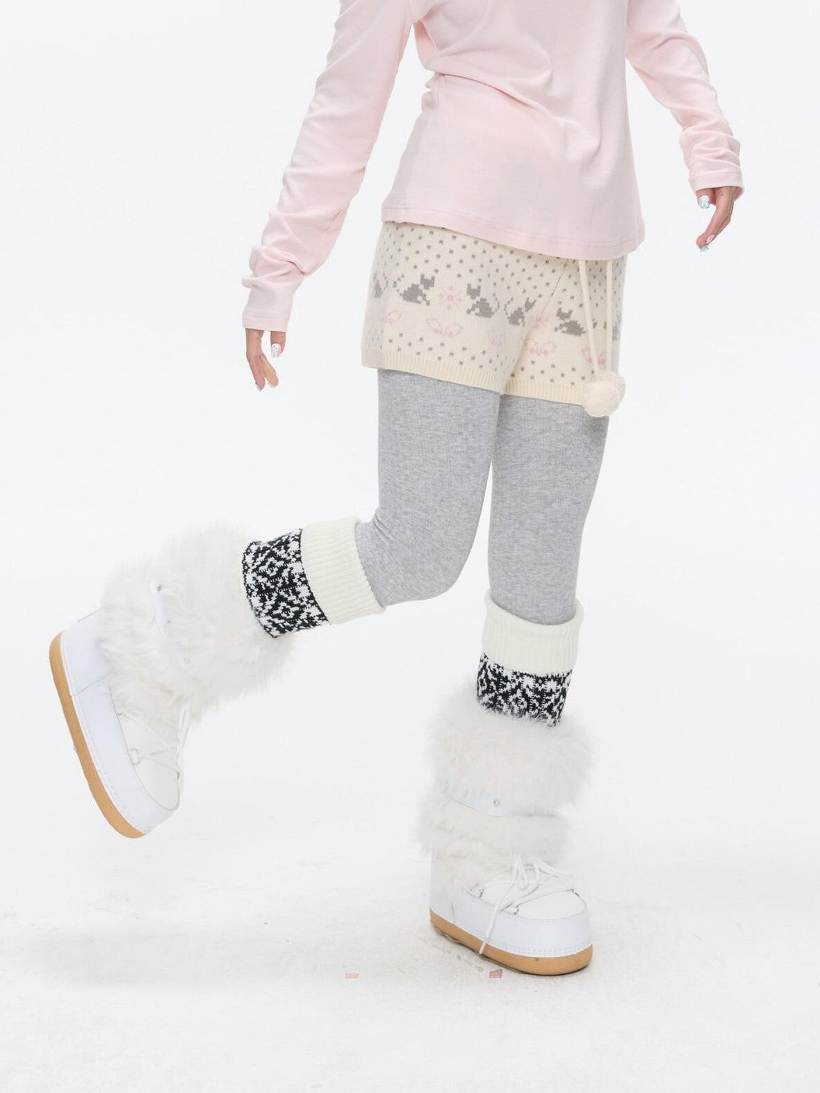Snowflake Polka Vintage High Waist Knitted Women's Nylon Chino Shorts