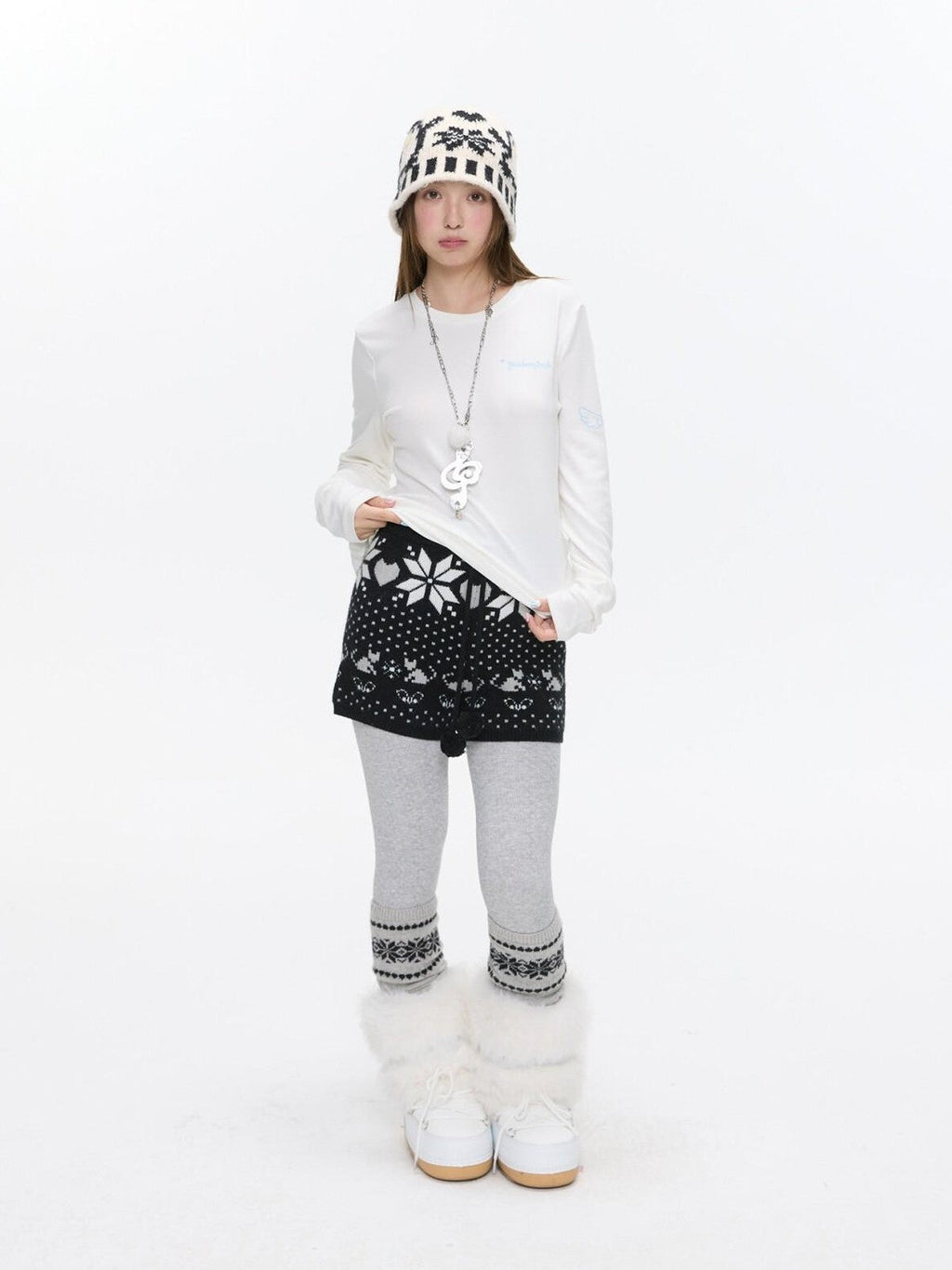 Snowflake Polka Vintage High Waist Knitted Women's Nylon Chino Shorts