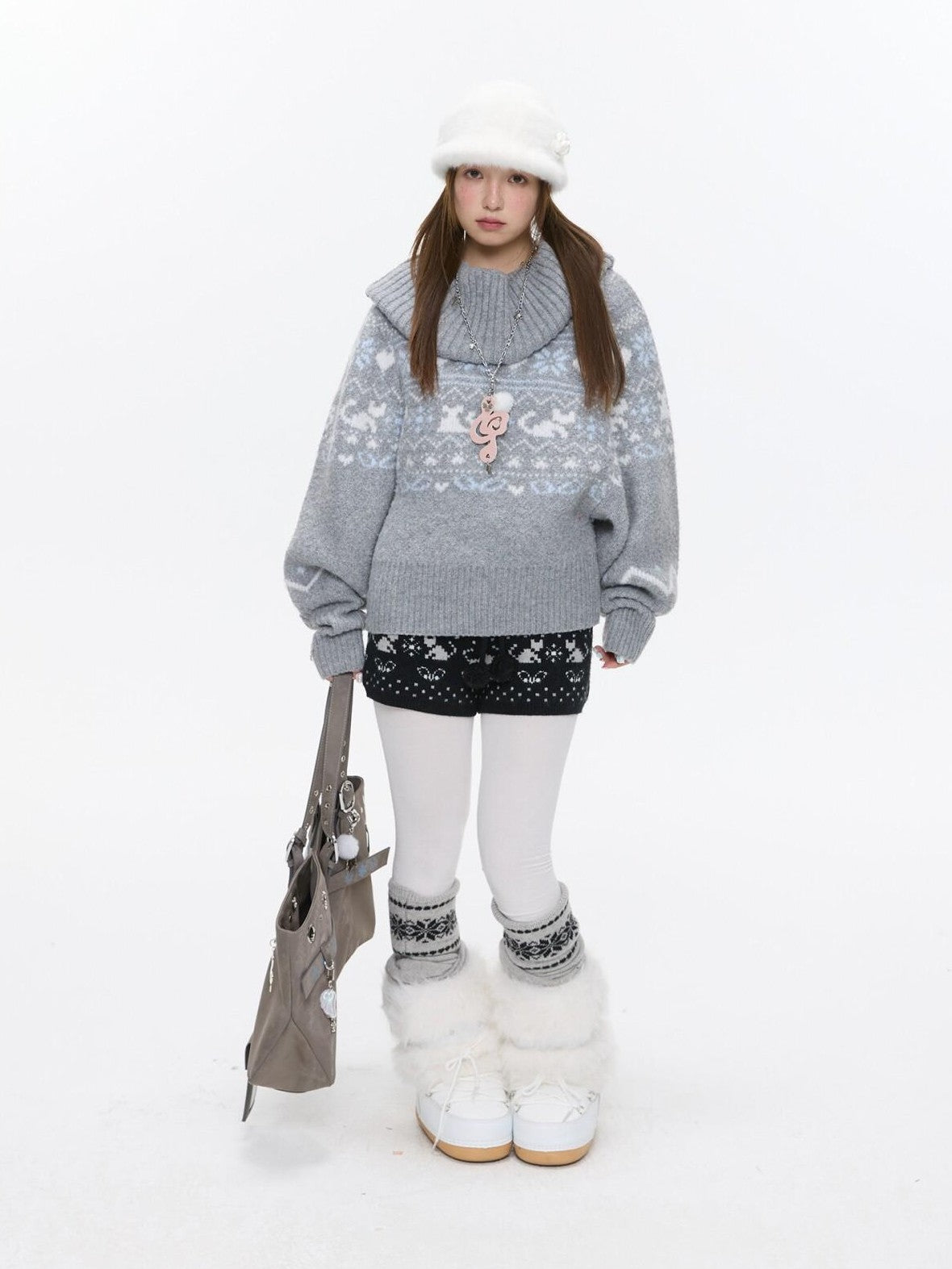 Snowflake Polka Vintage High Waist Knitted Women's Nylon Chino Shorts