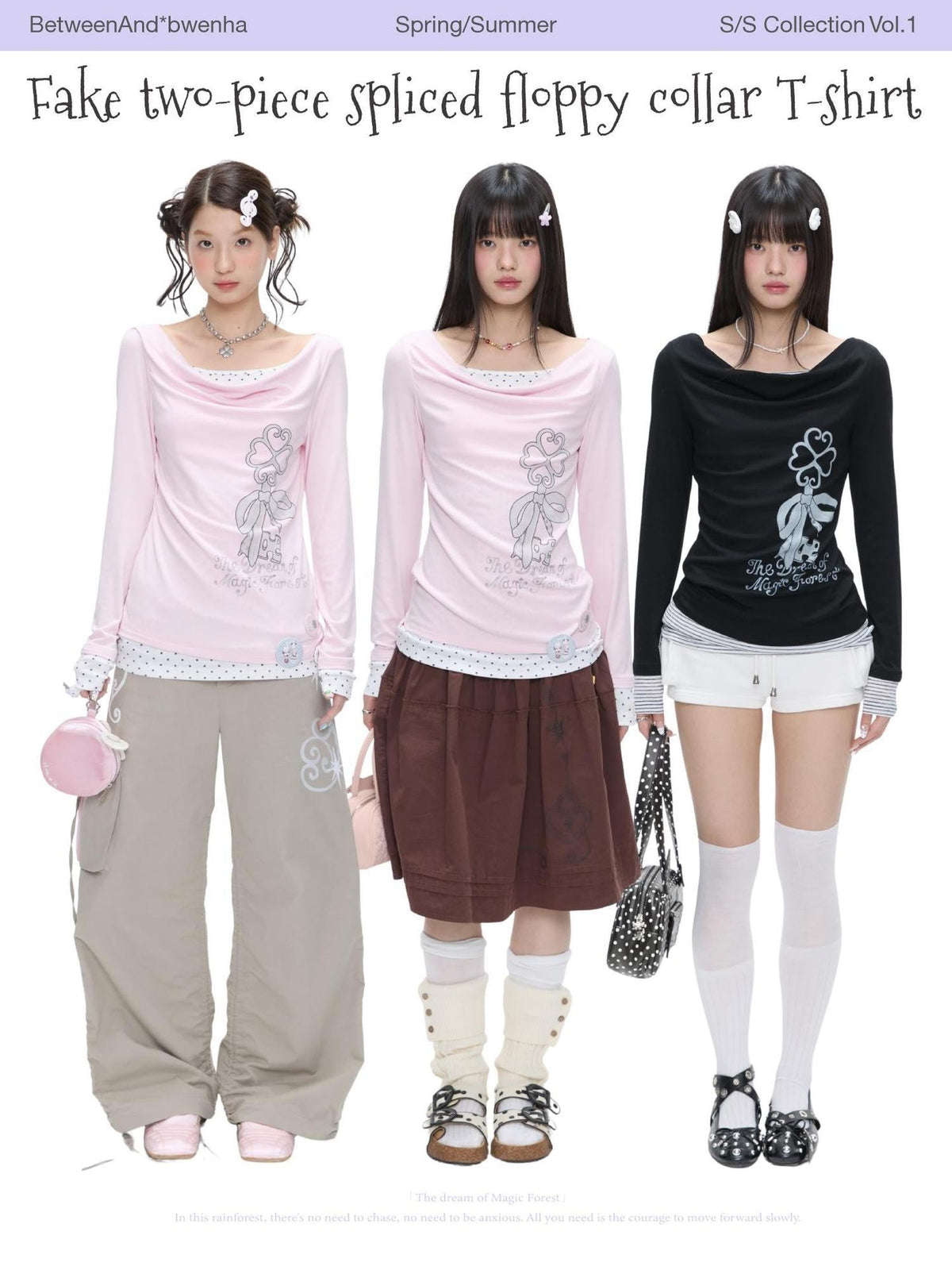 Splice Bow Print Scoop Neck Women's Cotton Blend Long Sleeve T-shirts