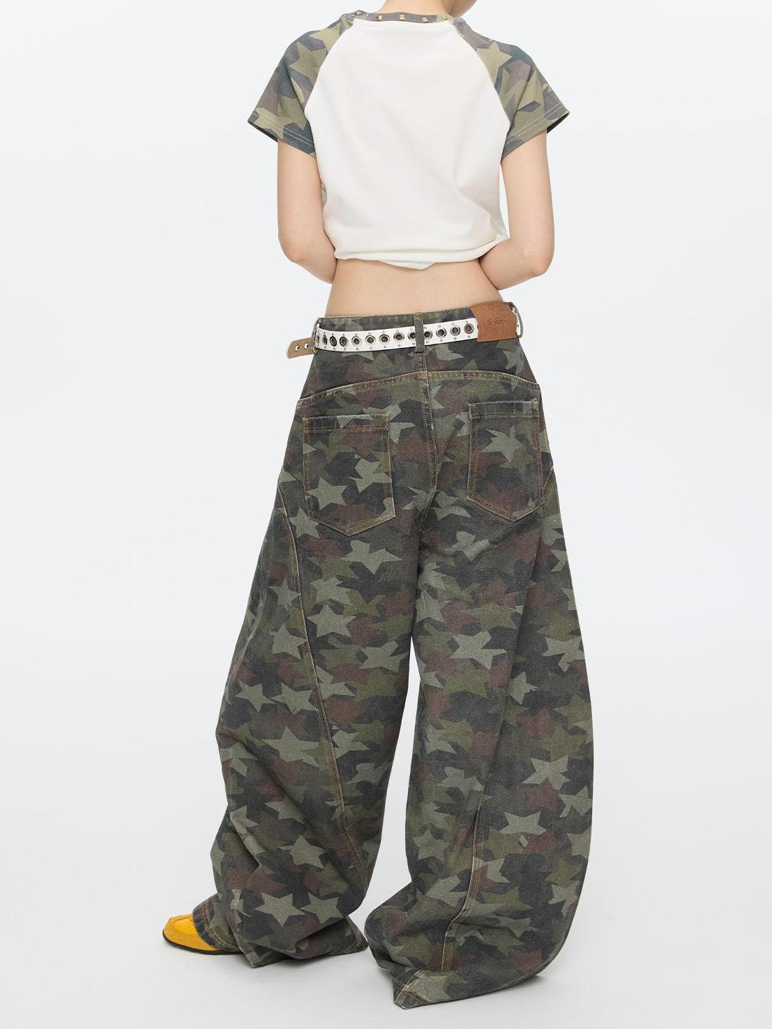 Star Hotfix Rhinestone Camouflage Curved Blade Loose Women's Cotton Chinos