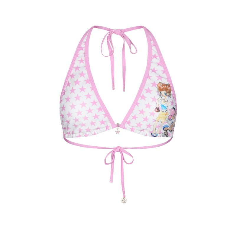 Striped Contrast Multicolor Pendant Women's Polyester Spandex Bikinis