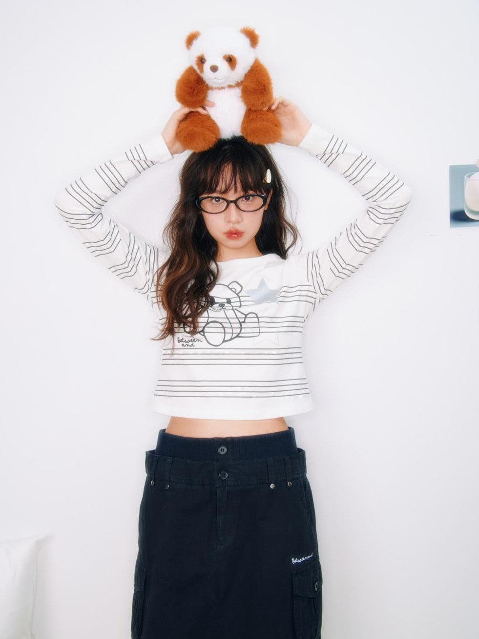 Striped Star Bear Print Women's Cotton Blend Long Sleeve T-shirts