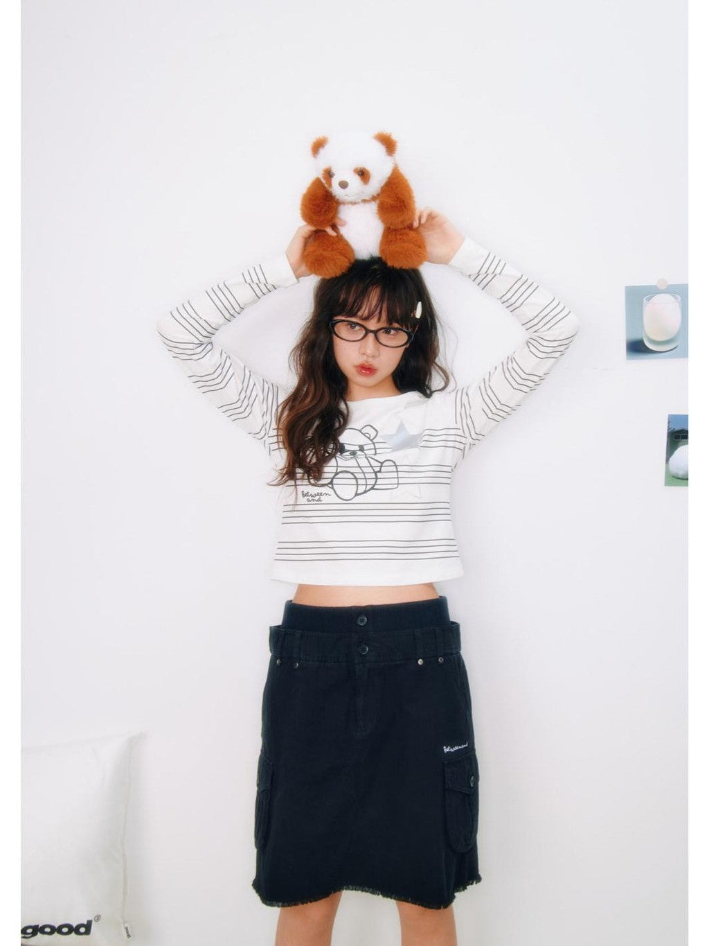 Striped Star Bear Print Women's Cotton Blend Long Sleeve T-shirts