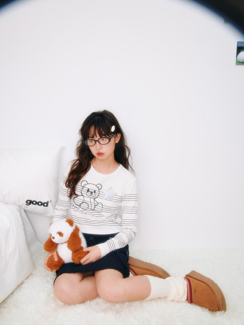 Striped Star Bear Print Women's Cotton Blend Long Sleeve T-shirts