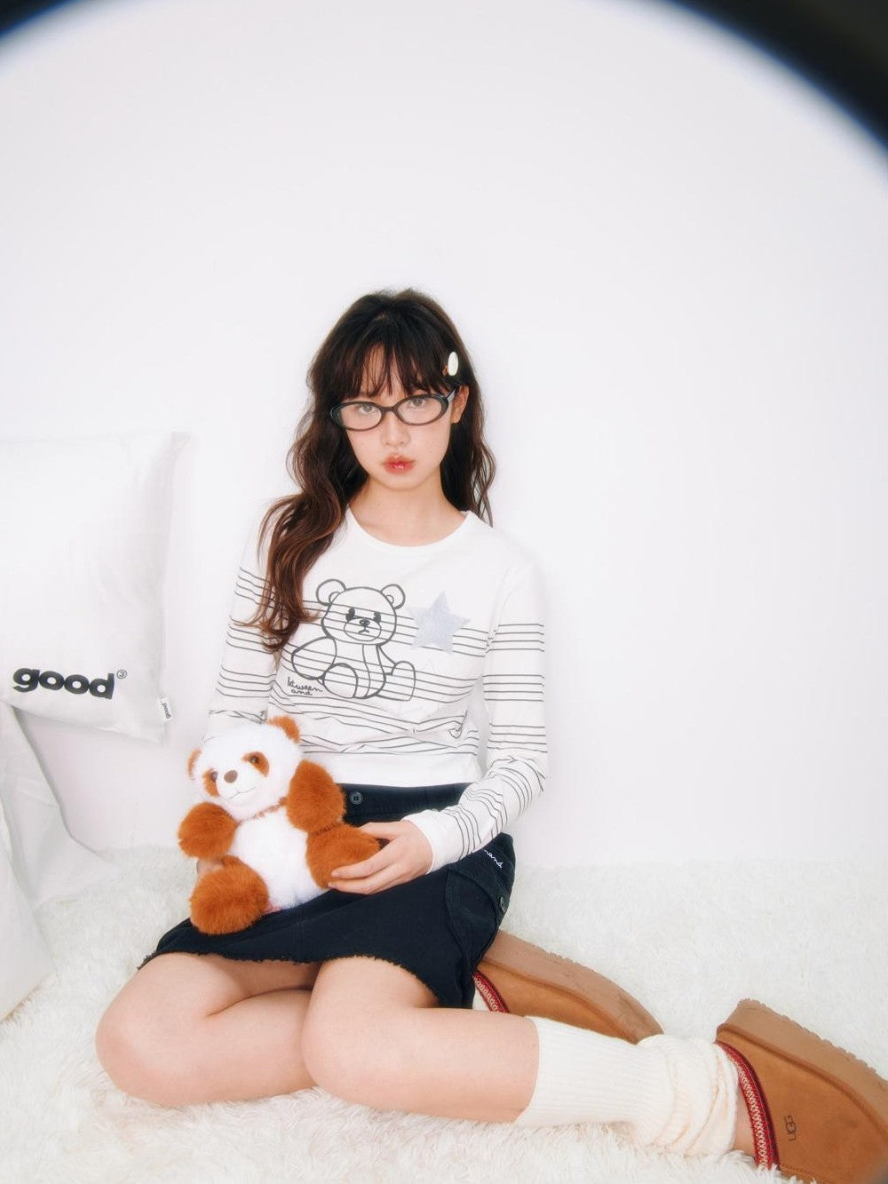 Striped Star Bear Print Women's Cotton Blend Long Sleeve T-shirts