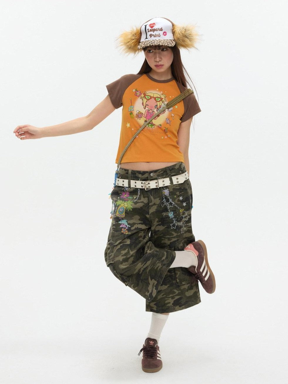 Two Tone Colorblock Raglan Short Sleeve Print Women's Cotton Viscose Crop Tops