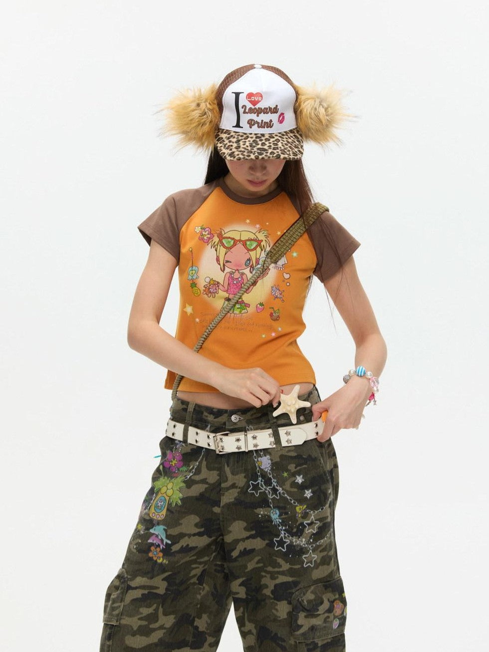 Two Tone Colorblock Raglan Short Sleeve Print Women's Cotton Viscose Crop Tops