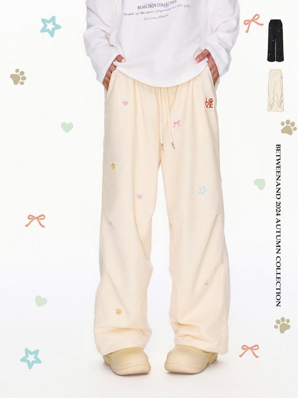 Two Tone Colorful Embroidered Women's Polyester Blend Cargo Pants