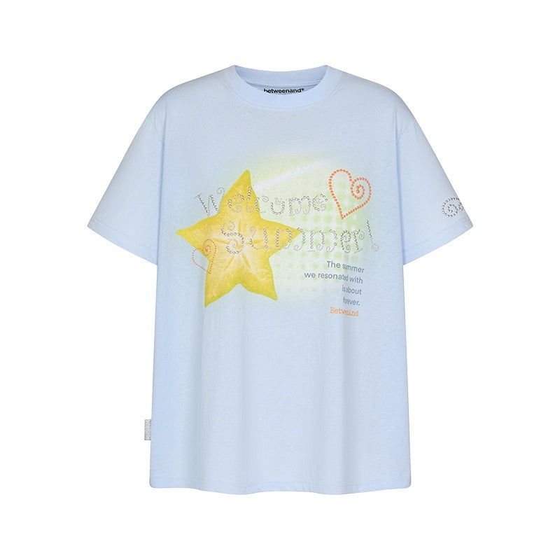 Two Tone Fruit Creative Print Women's Cotton Blend Short Sleeve T-shirts