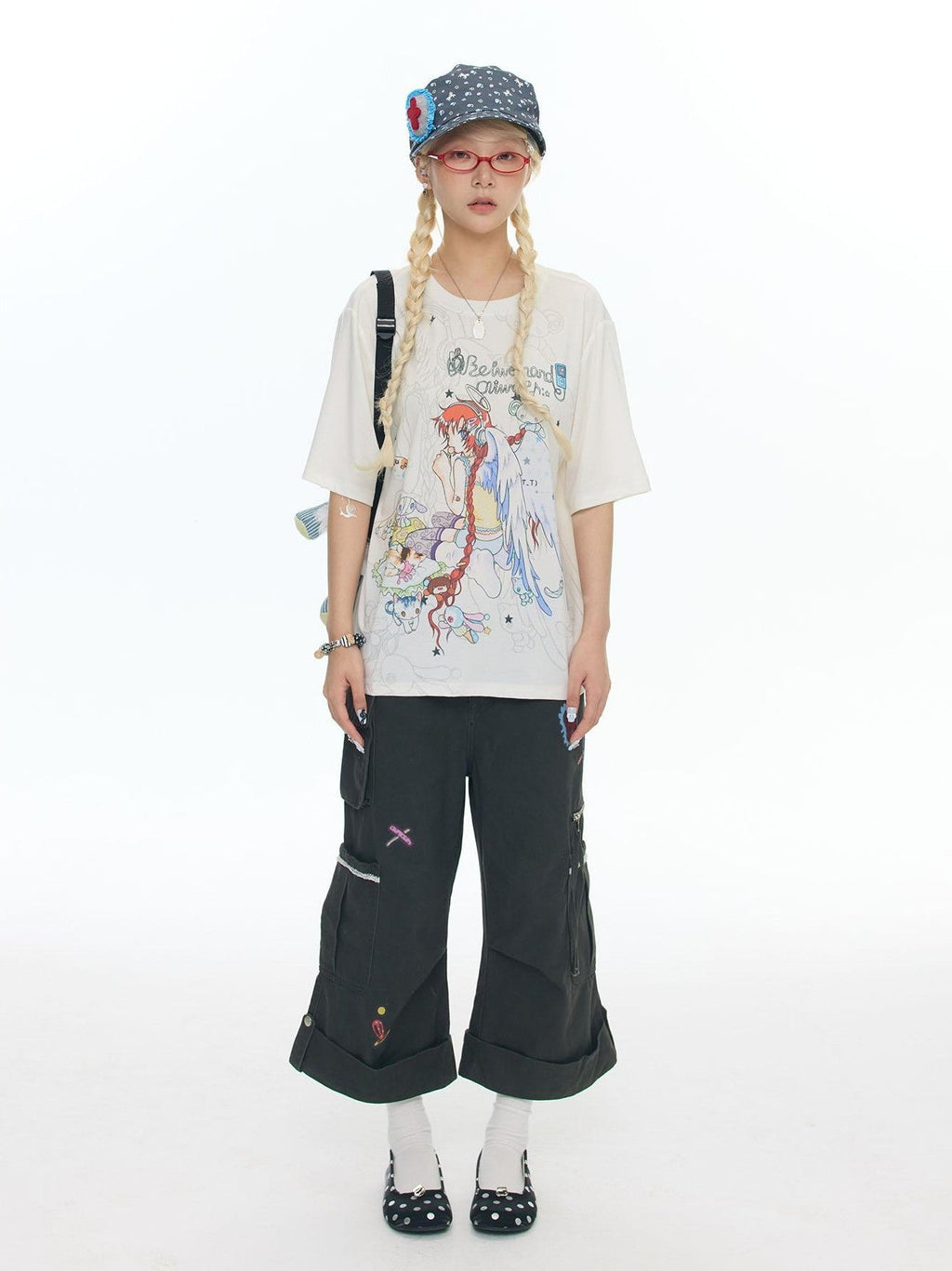 Two Tone Illustrated Loose Women's Lyocell Blend Cooling Short Sleeve T-shirts