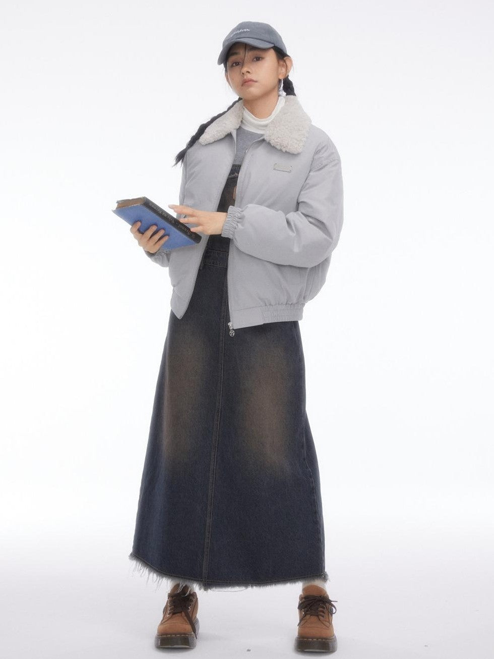 Vintage Collegiate High Waist Denim Pinafore Women's Casual Midi Dresses