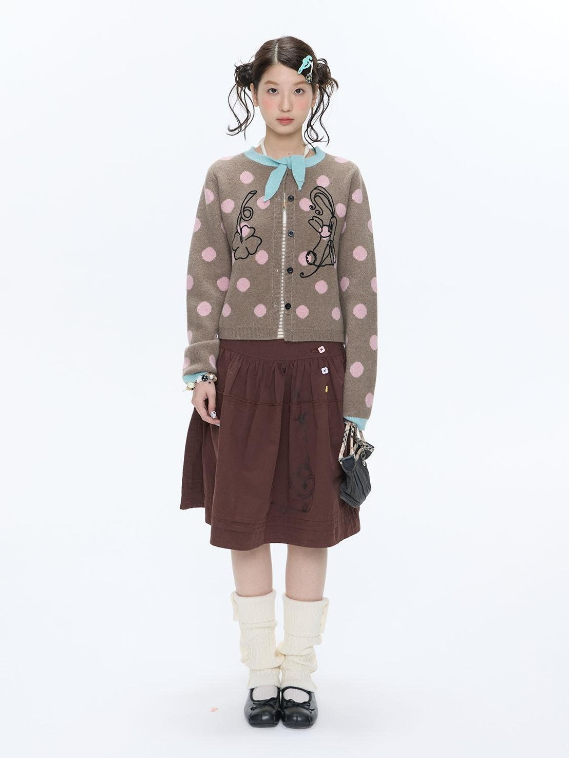 Vintage Contrast Collar Bow Polka Dot Women's Acrylic Blend Cardigans