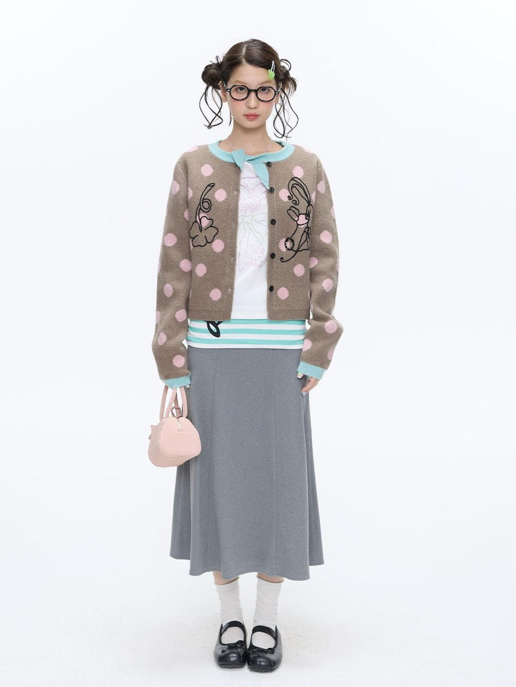 Vintage Contrast Collar Bow Polka Dot Women's Acrylic Blend Cardigans