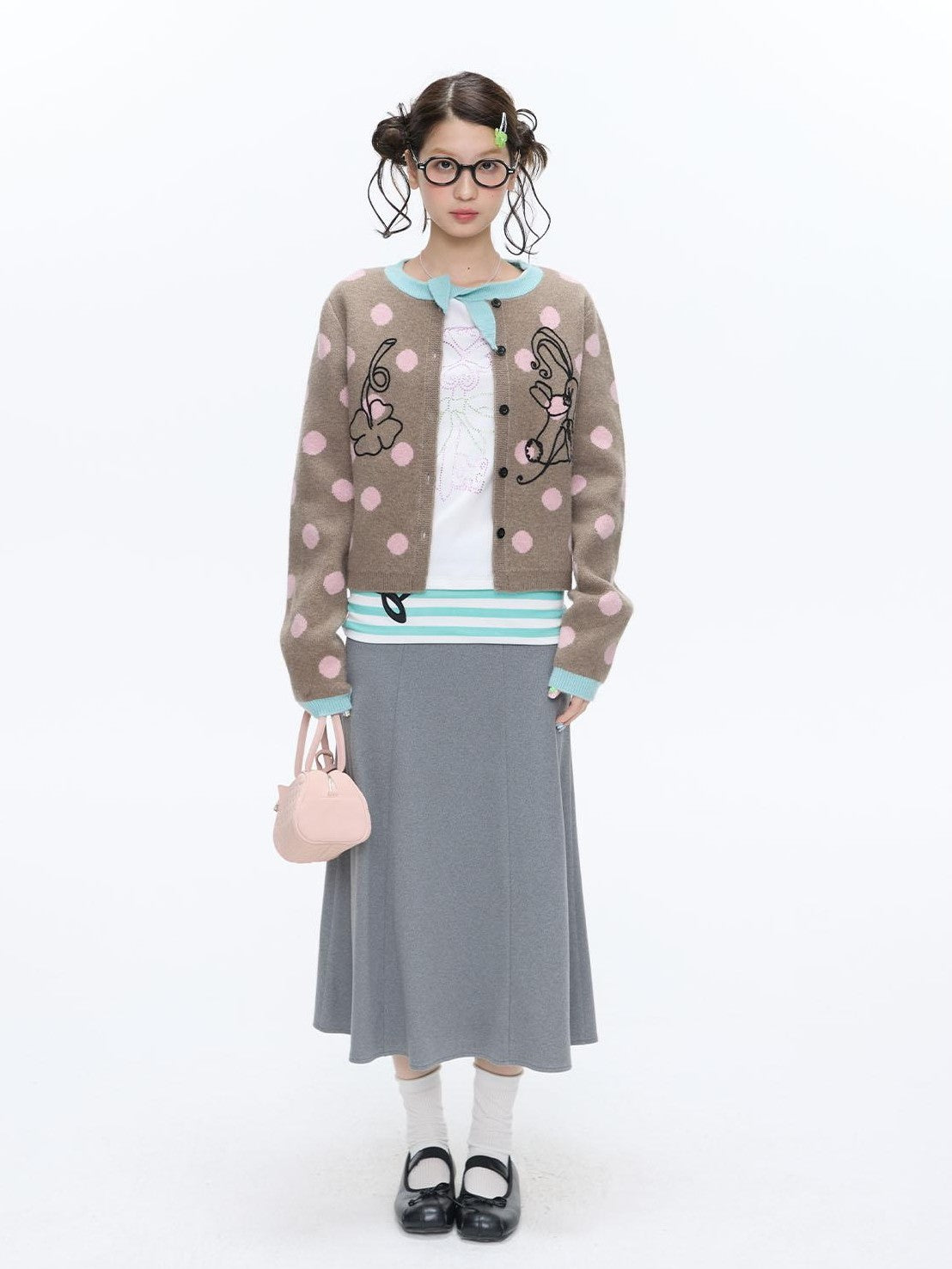 Vintage Contrast Collar Bow Polka Dot Women's Acrylic Blend Cardigans