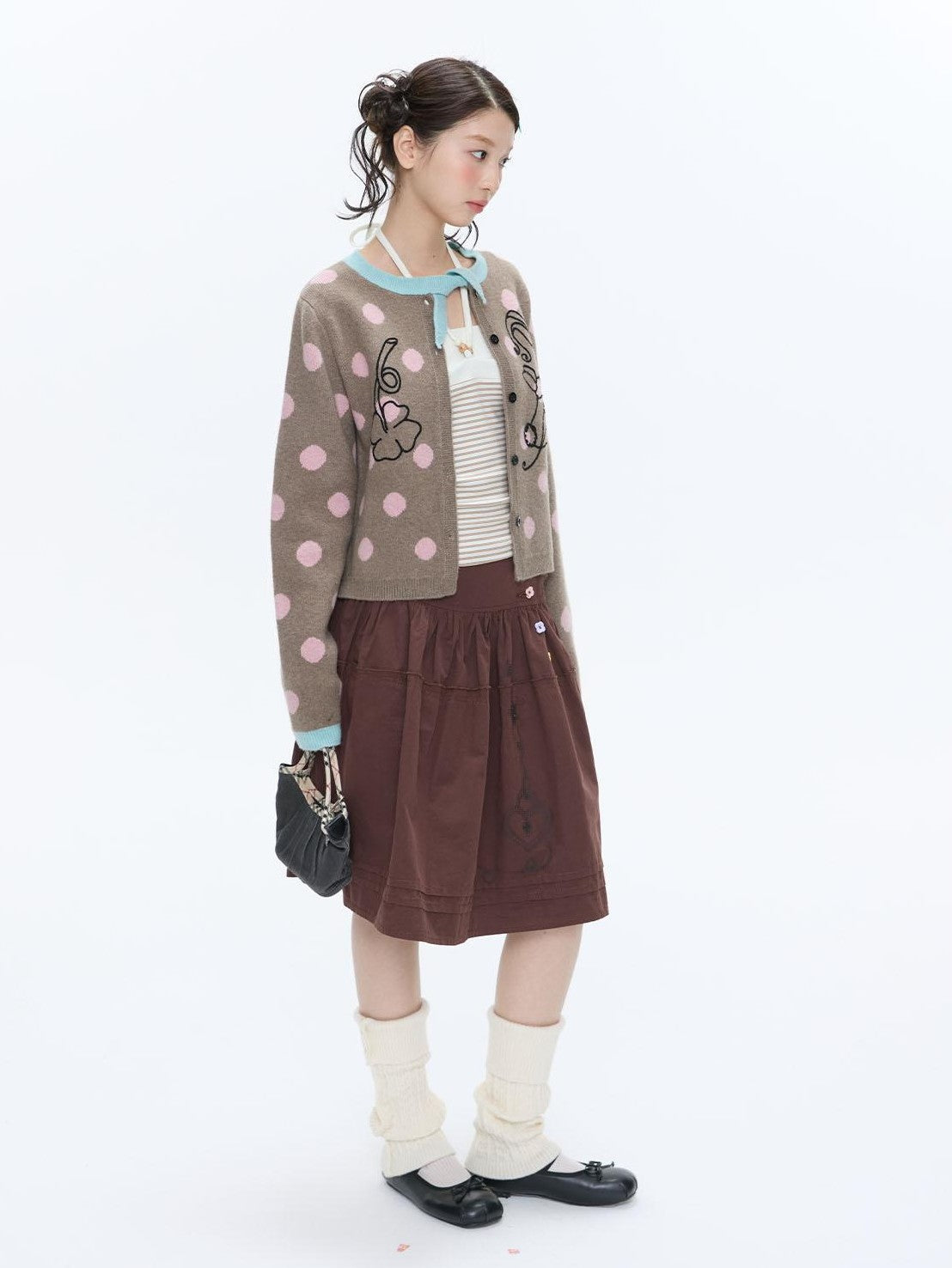 Vintage Contrast Collar Bow Polka Dot Women's Acrylic Blend Cardigans