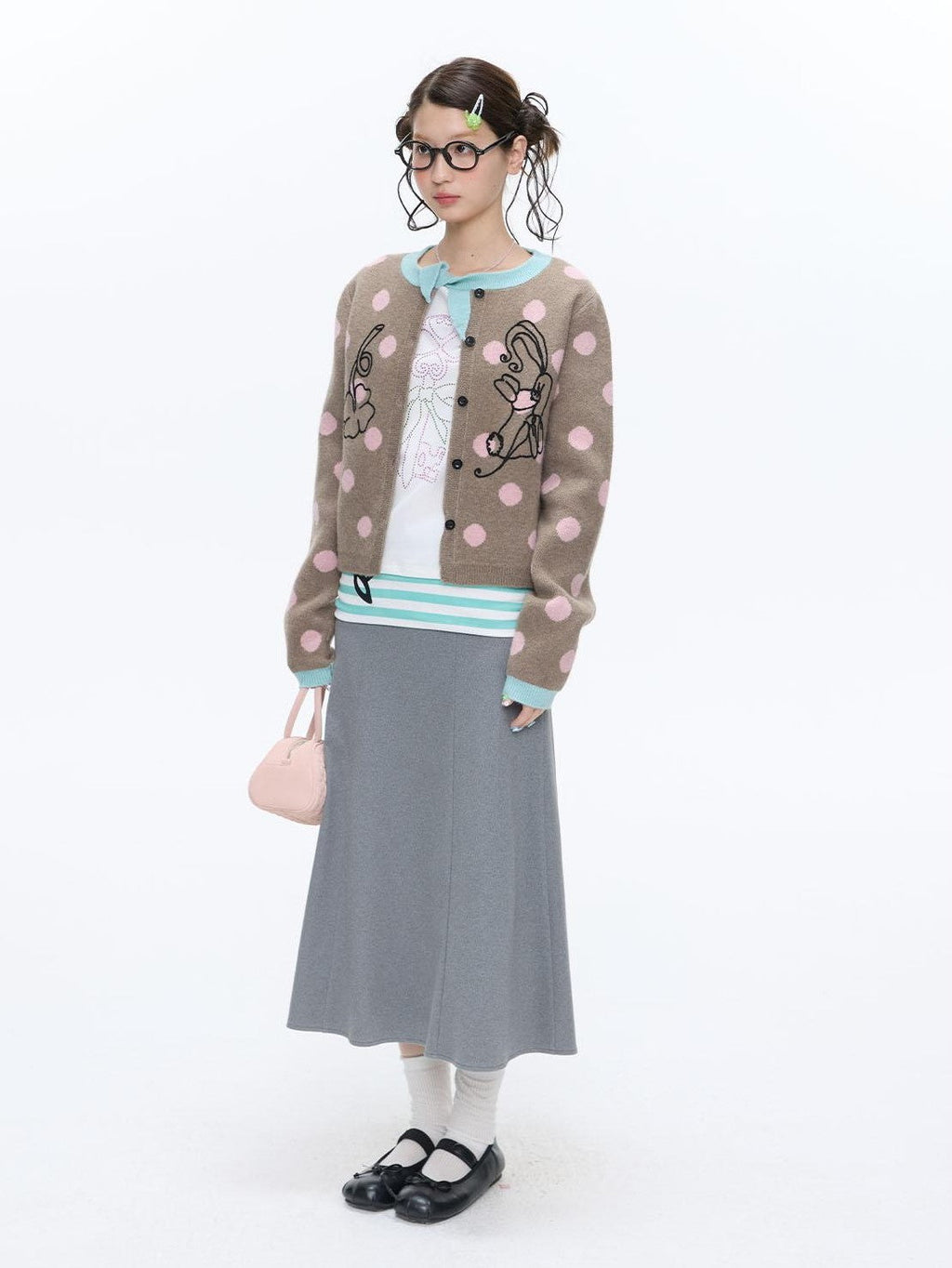 Vintage Contrast Collar Bow Polka Dot Women's Acrylic Blend Cardigans