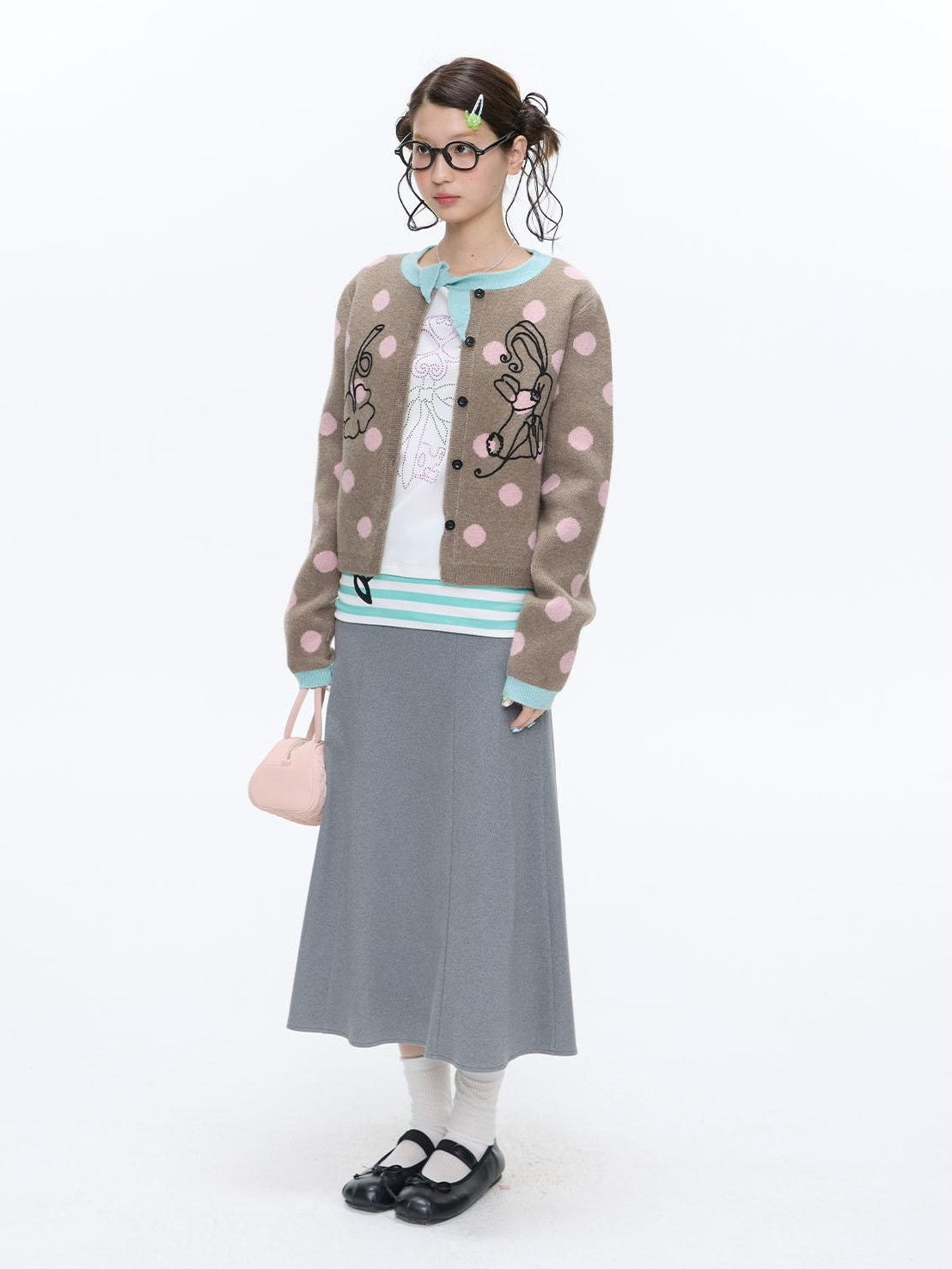 Vintage Contrast Collar Bow Polka Dot Women's Acrylic Blend Cardigans