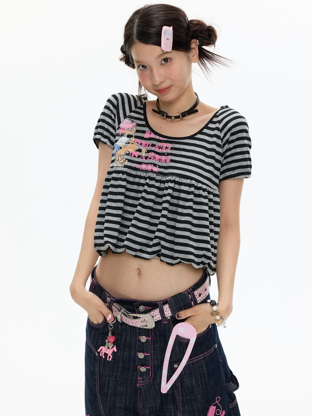 Vintage Hooded Striped Print Women's Polyester Short Sleeve T-shirts