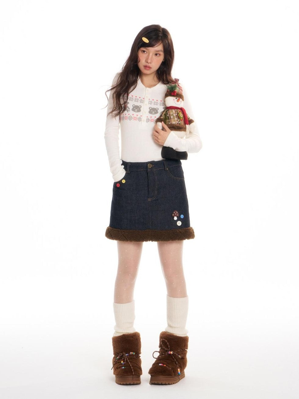 Vintage Quilted Fuzzy A Line Women's Cotton Denim Mini Skirts