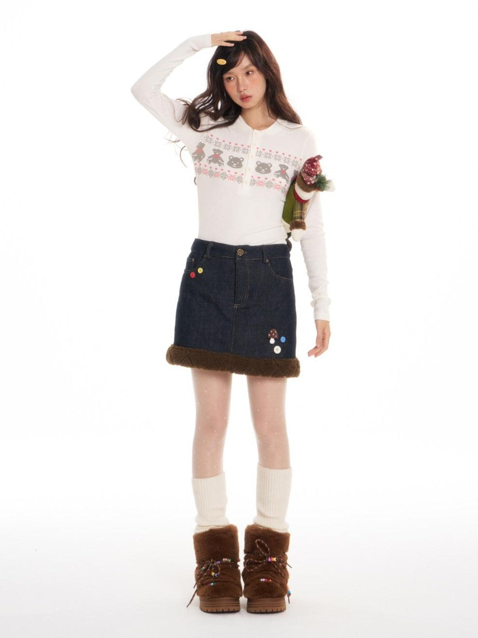 Vintage Quilted Fuzzy A Line Women's Cotton Denim Mini Skirts