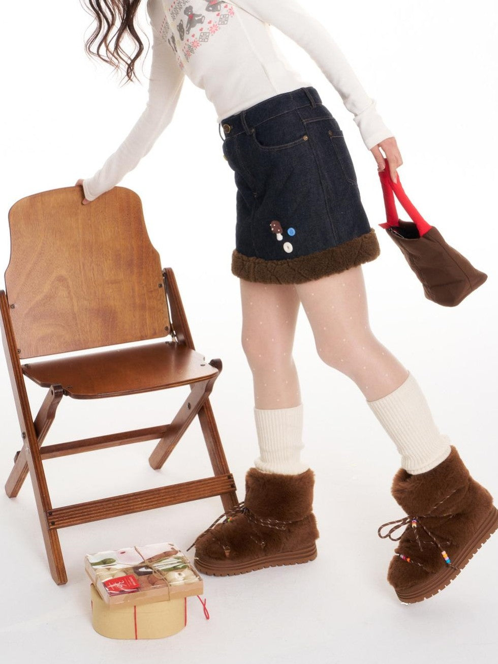 Vintage Quilted Fuzzy A Line Women's Cotton Denim Mini Skirts