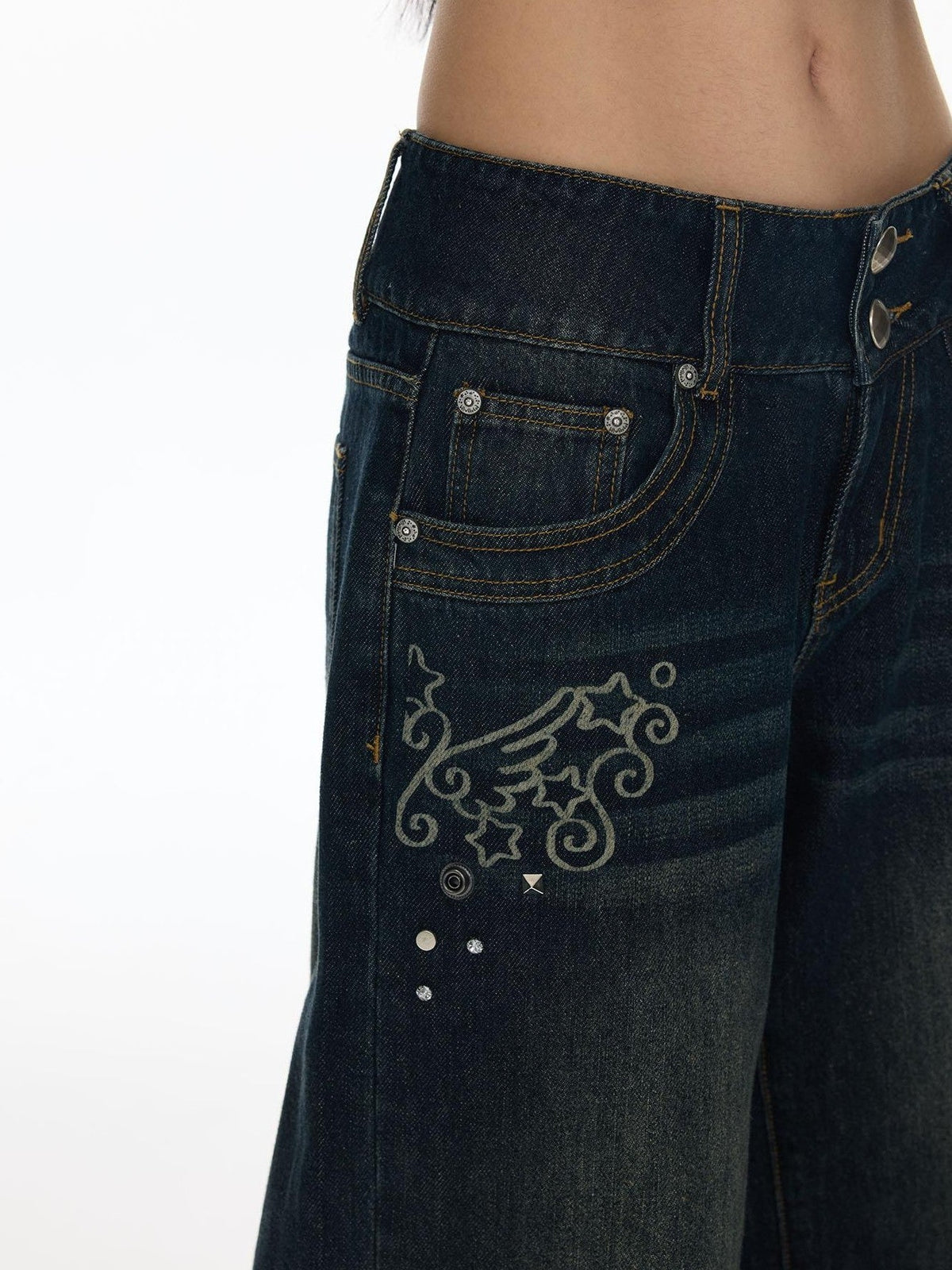 Vintage Washed Whisker Slimming Casual Women's Cotton Straight-leg Jeans