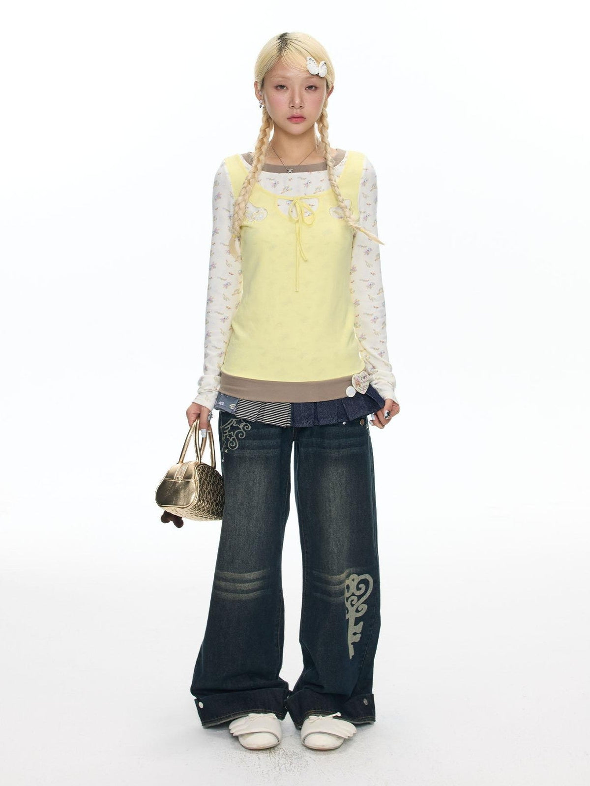 Vintage Washed Whisker Slimming Casual Women's Cotton Straight-leg Jeans