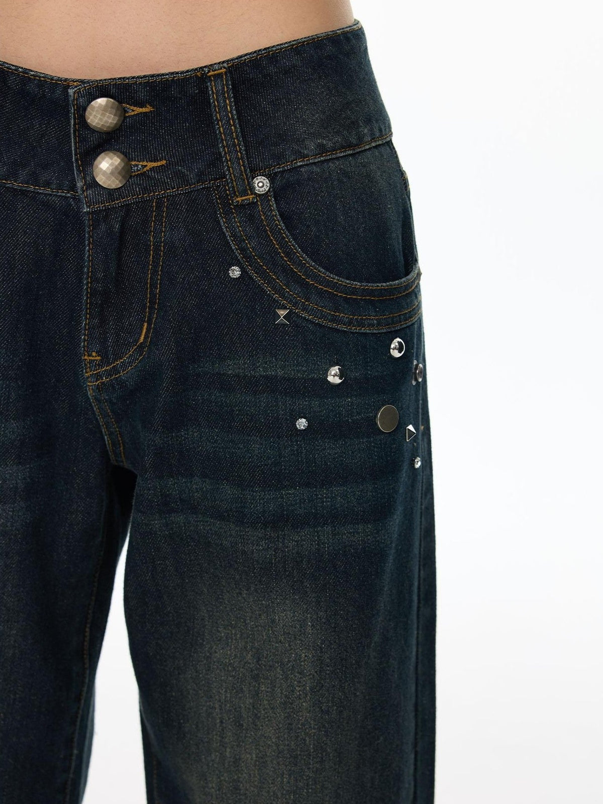 Vintage Washed Whisker Slimming Casual Women's Cotton Straight-leg Jeans