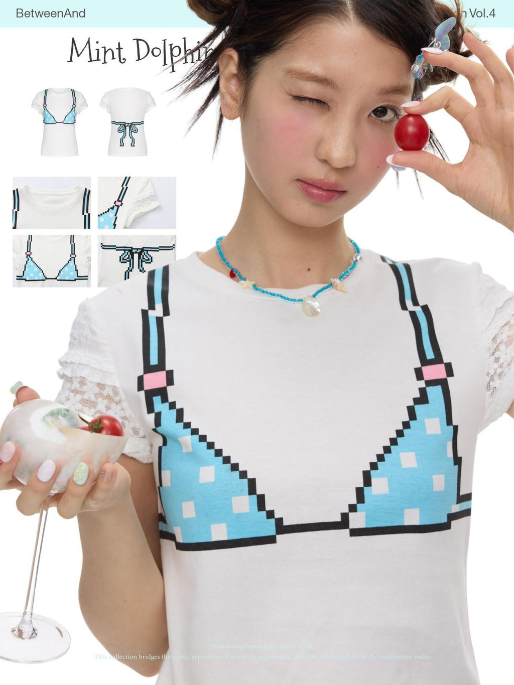 White Pixel Bead Doodle Print Women's Cotton Blend Short Sleeve T-shirts