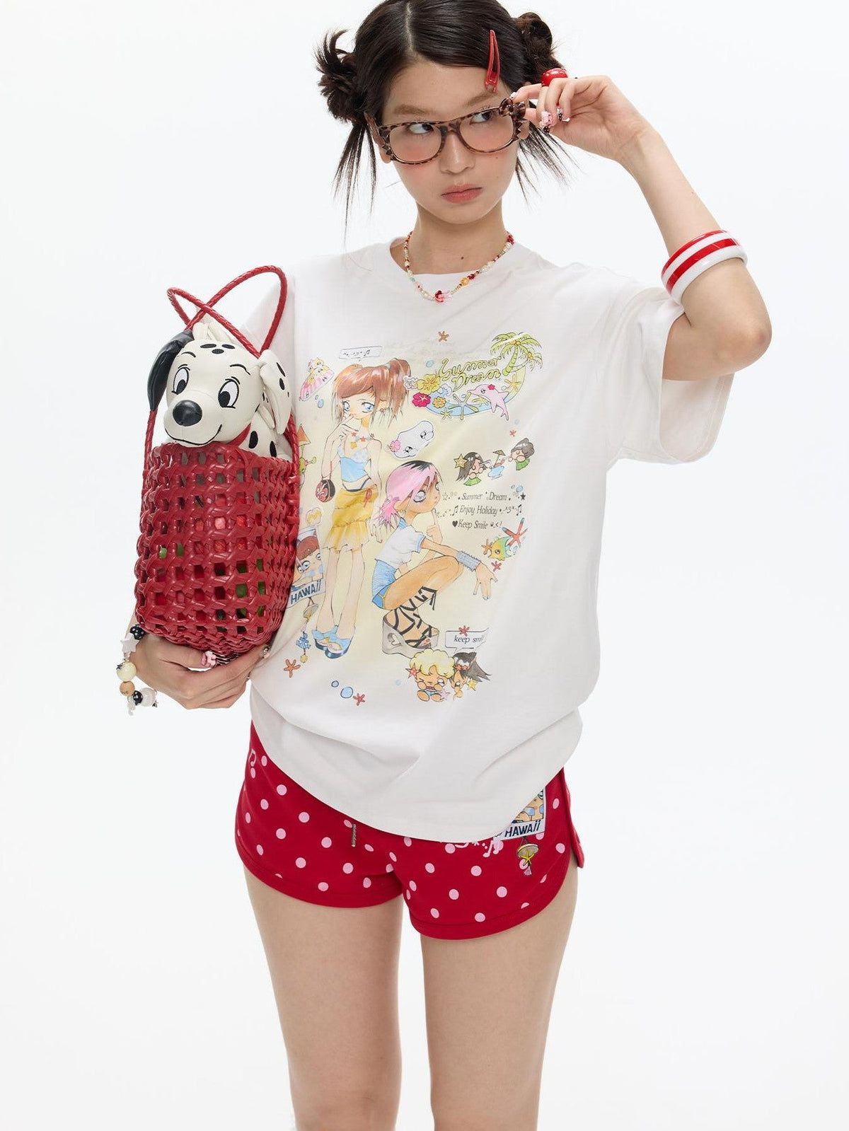 White Printed Round Neck Women's 100 Percent Cotton Oversized T-shirts