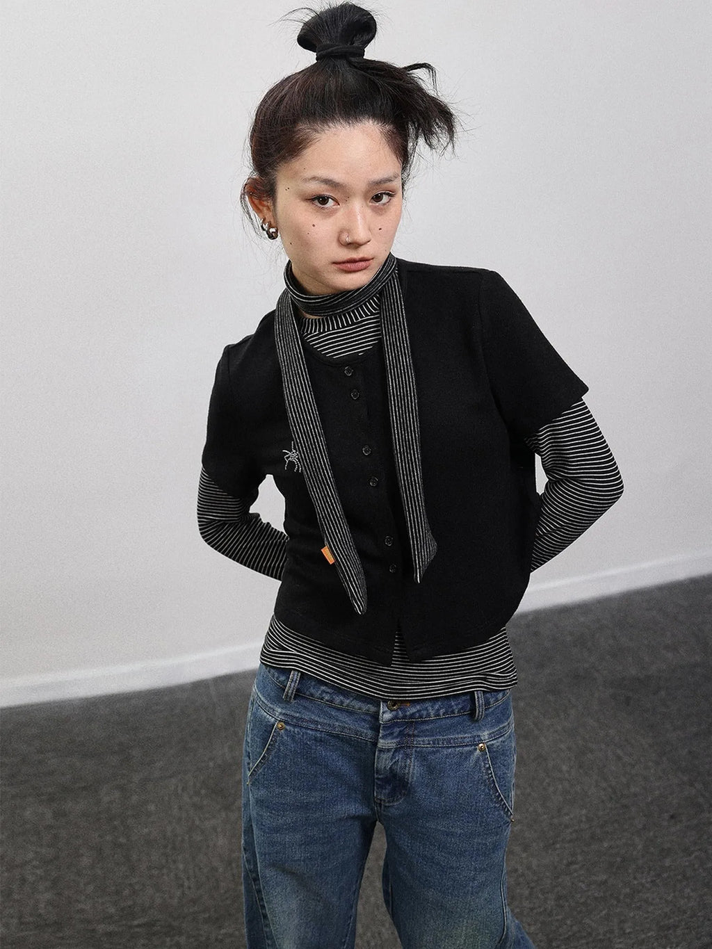 Spider Studded Short Sleeve Open Front Cardigan