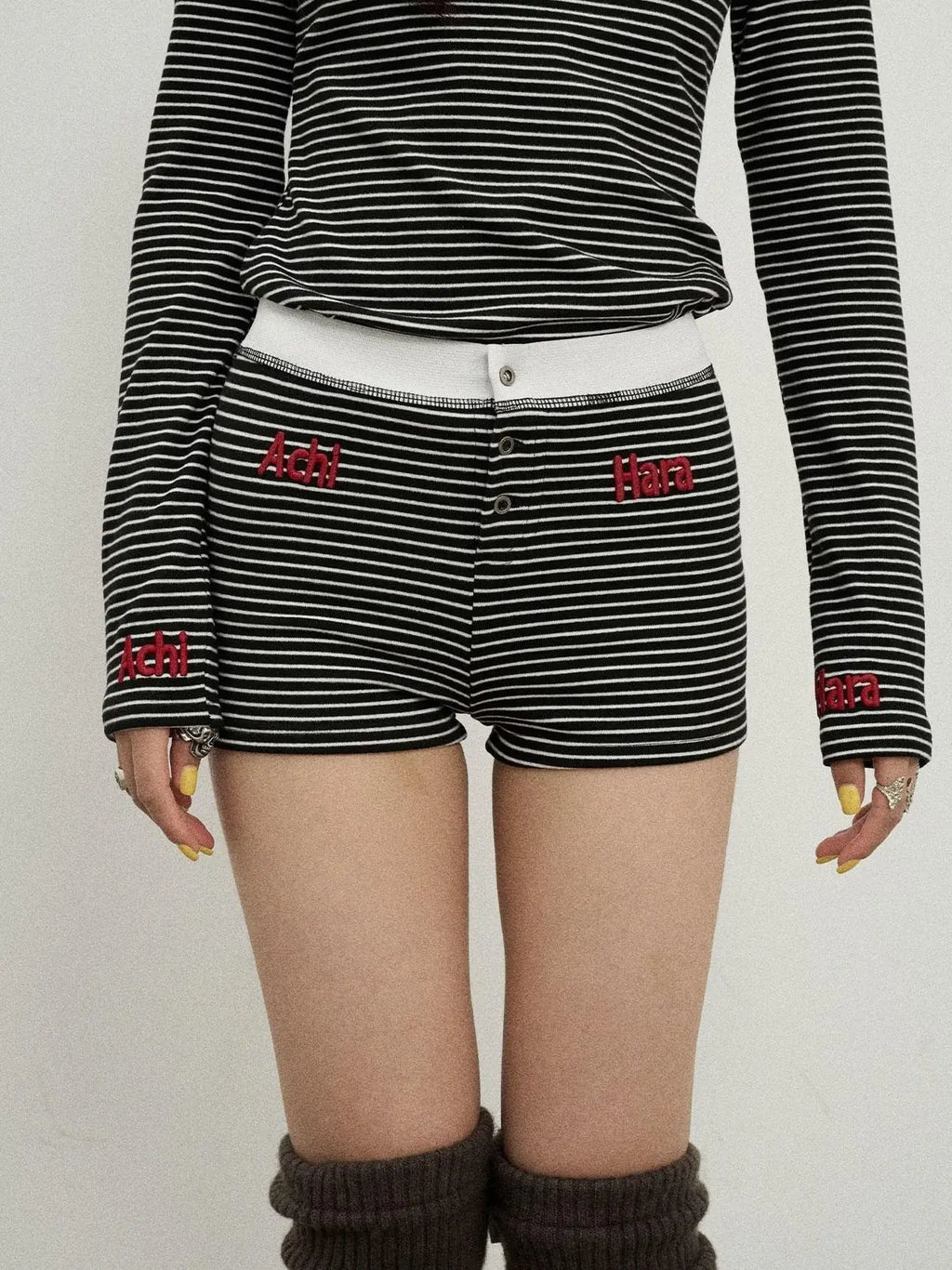 Breton Raspberry Elastic Waist Striped Shorts