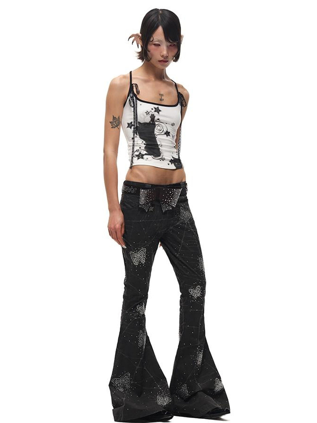 Black Cat Print Strappy Tank Top