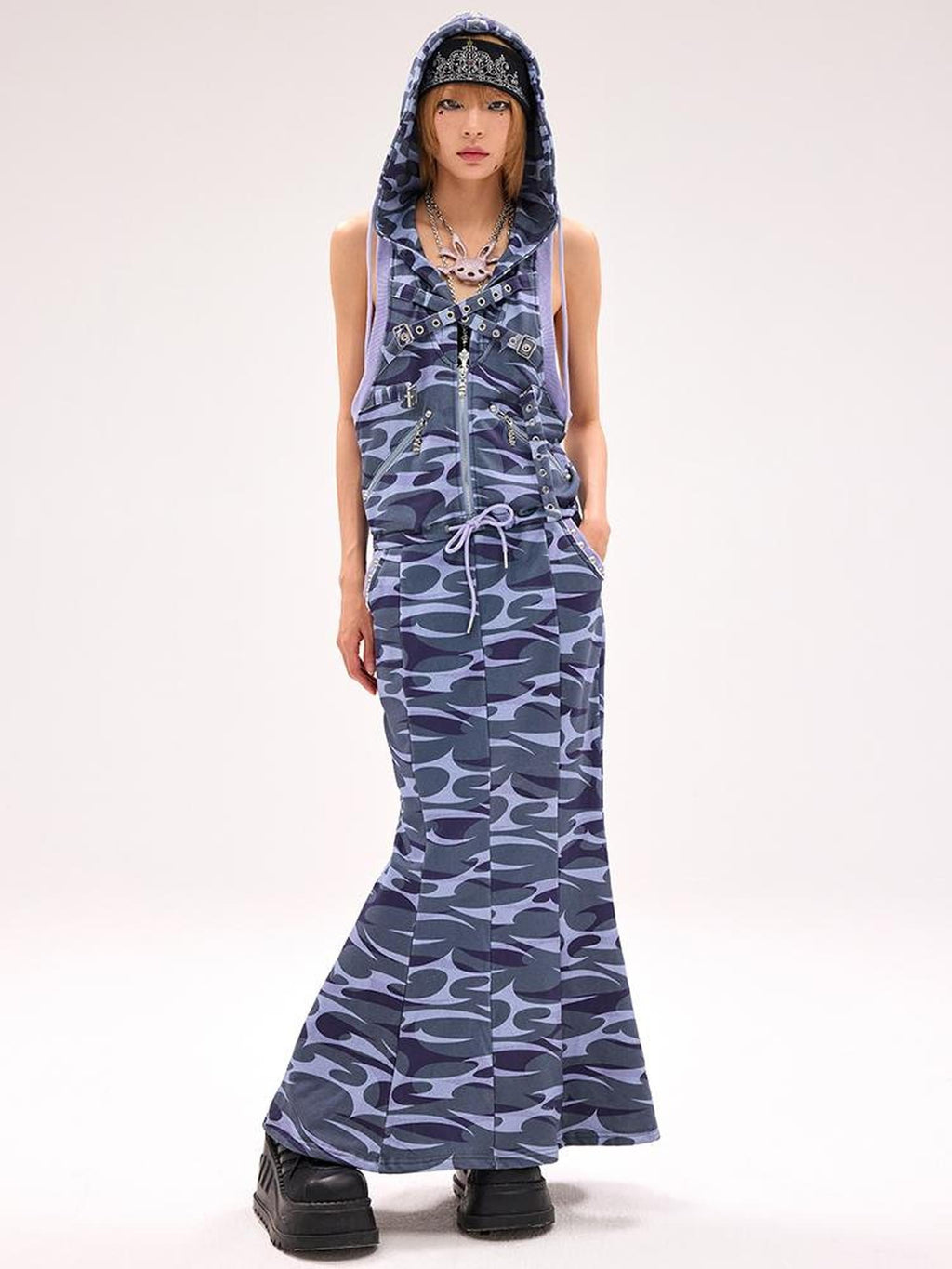 Camo Squid Print Fishtail Skirt