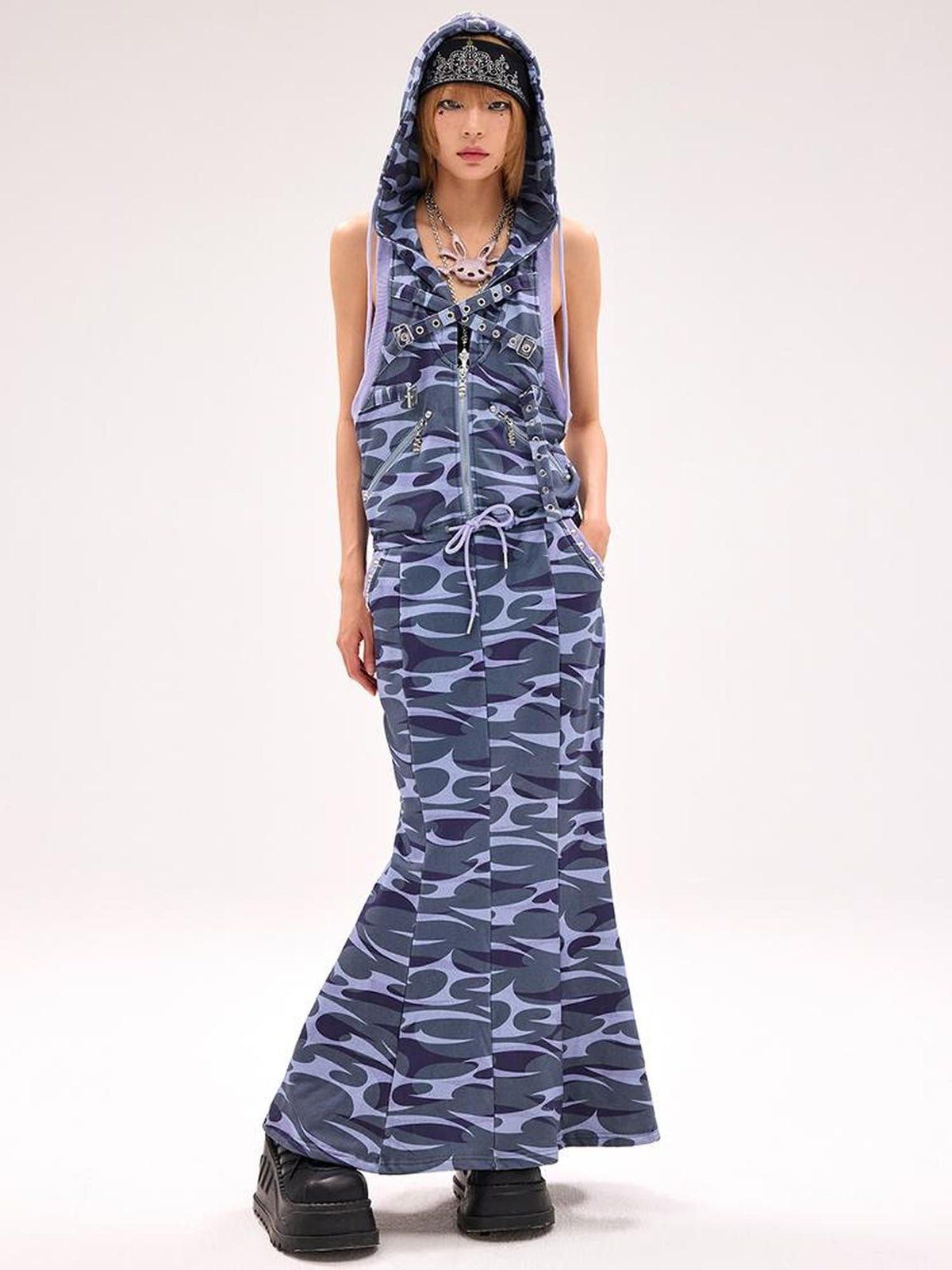 Camo Squid Print Fishtail Skirt