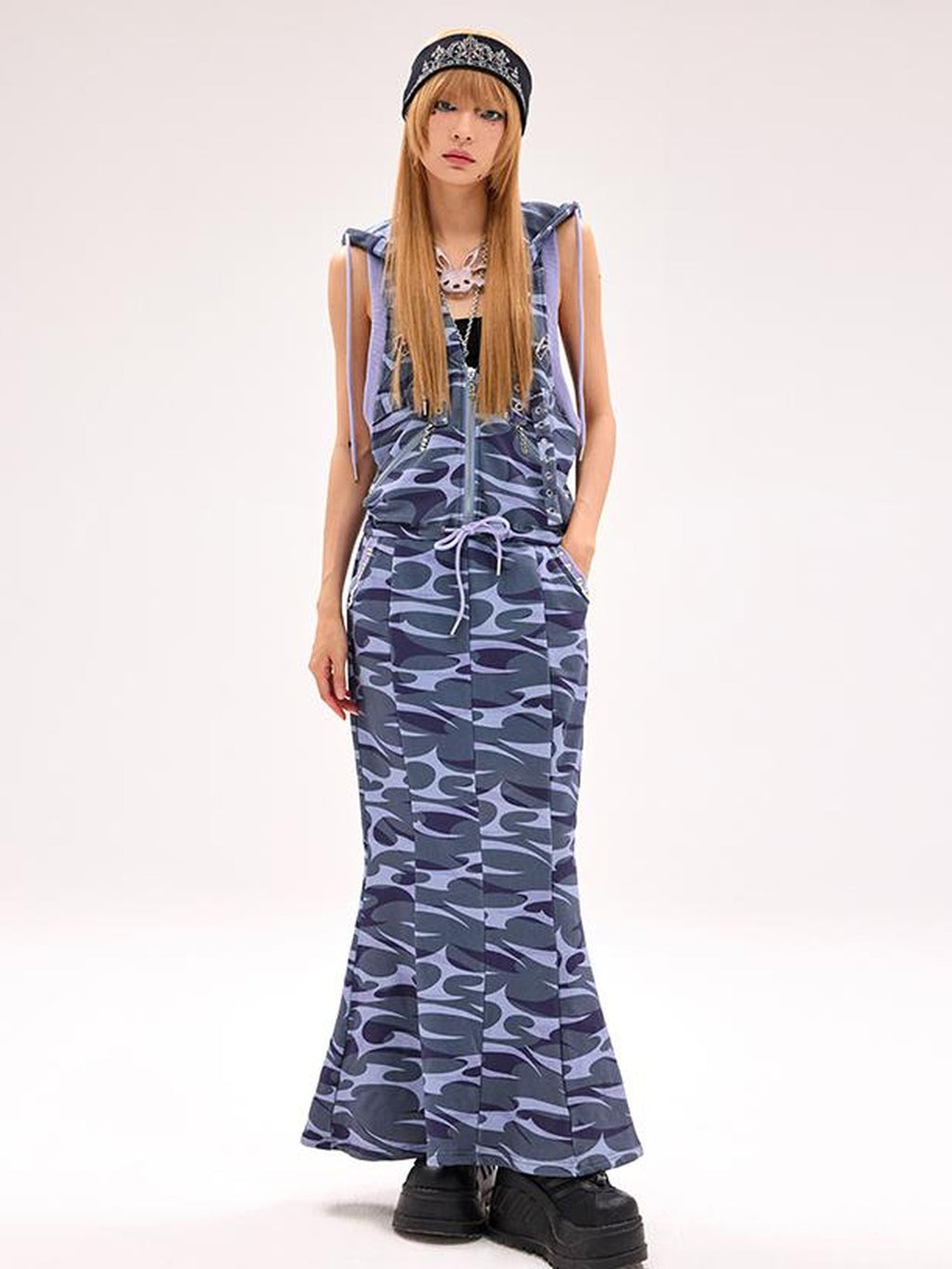 Camo Squid Print Fishtail Skirt