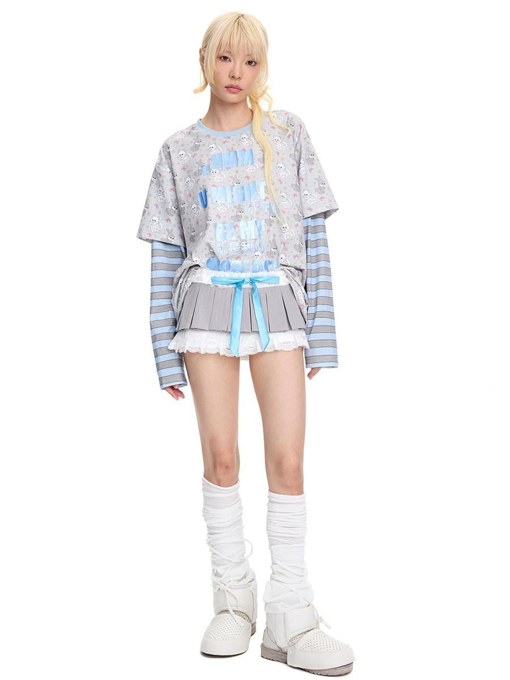 Cotton Rich Loose Fit Crew Neck Long Sleeve Unisex Letter Print T-Shirt