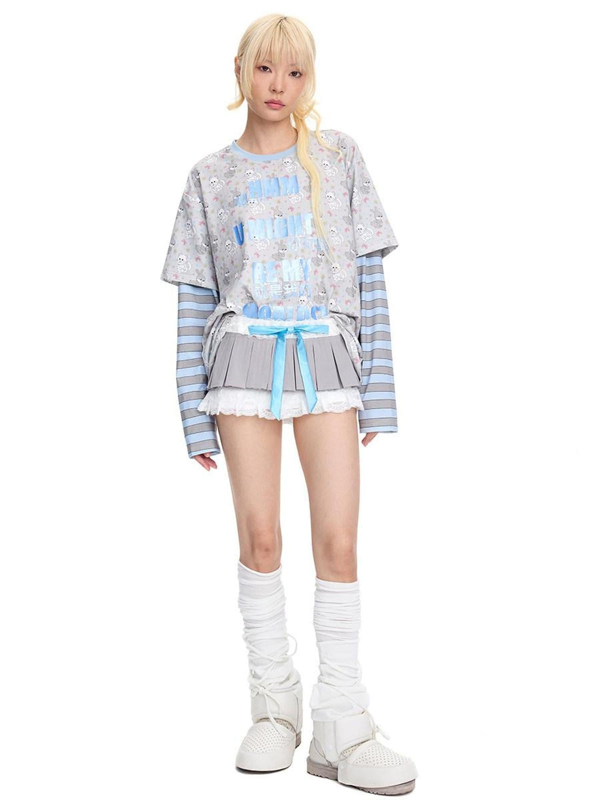 Cotton Rich Loose Fit Crew Neck Long Sleeve Unisex Letter Print T-Shirt