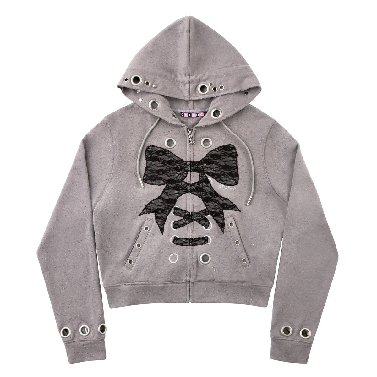 Cropped Lace Bow Stud Distressed Women'S 100 Percent Cotton Hoodies