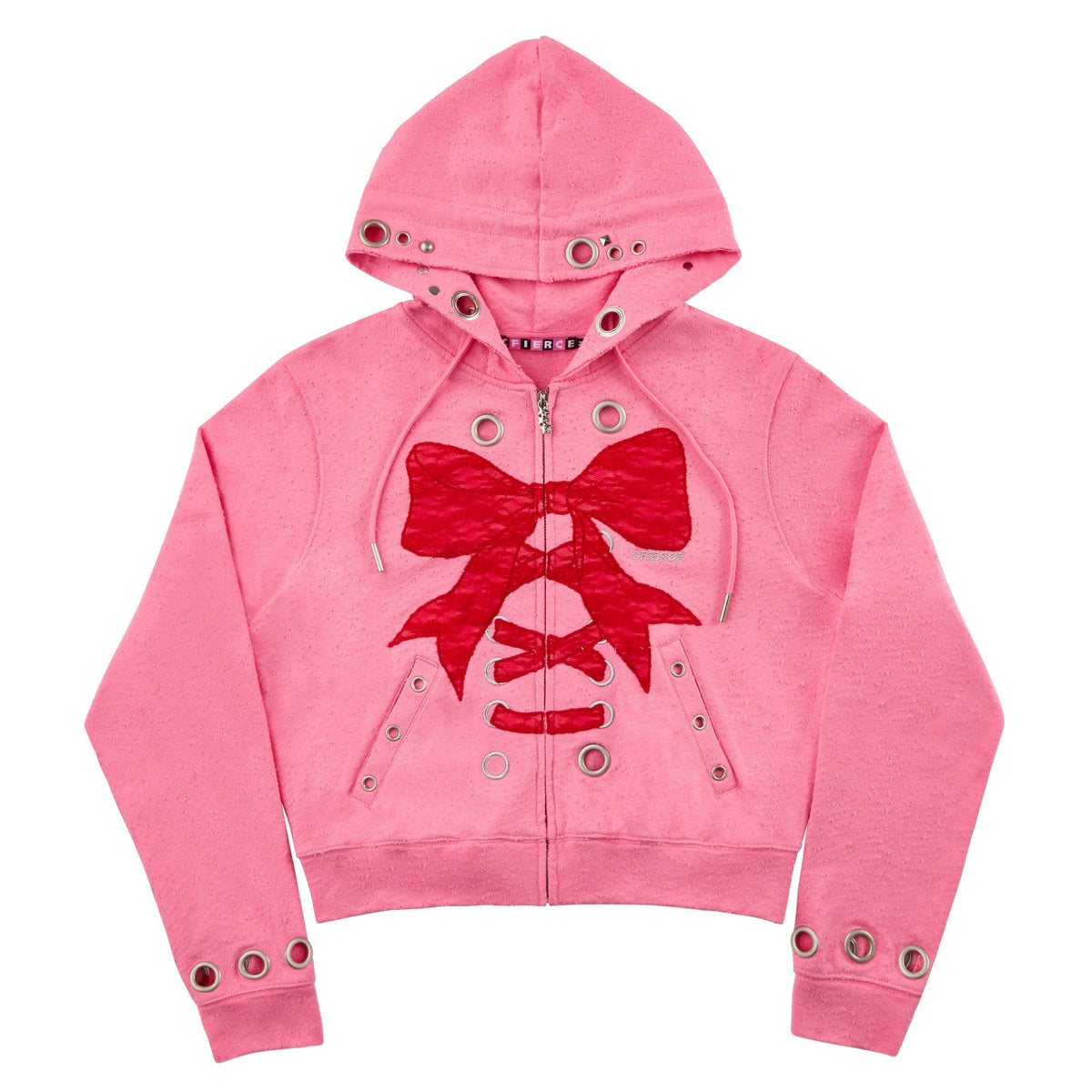 Cropped Lace Bow Stud Distressed Women'S 100 Percent Cotton Hoodies